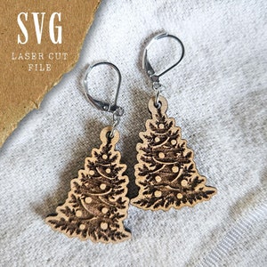 Kerstboom oorbellen SVG | Dennenboom oorbellen snijbestand voor lasersnijden | Kerst sieraden