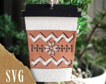 Coffee Cup Ornament SVG | Christmas Ornament SVG | Laser Cut Christmas Ornament File | Christmas Coffee Cup SVG | Christmas Decoration svg
