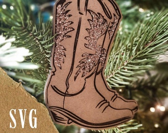 Western Christmas Ornament SVG | Cowboy Boots Christmas Laser Files | Laser Cut Christmas SVG File | Christmas Decorations SVG