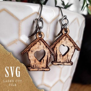 Fichier SVG Boucles d'Oreilles Mini Cabanes à Oiseaux | Modèle de Bijoux Laser | Découpe Laser Bois | Idéal pour Glowforge | Modèle DIY