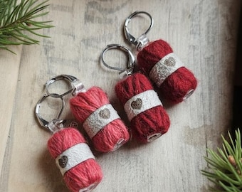 Yarn Ball Earrings for Knitters, Handmade Christmas Gift, Stainless Steel Leverback, Eco Friendly Jewelry, Made in Canada