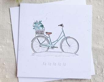 Minimalist Christmas Card, Fa La La Bicycle Design, Matte Holiday Greeting Card, Scandinavian Christmas Stationery