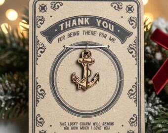 Wooden anchor lucky charm with thank-you card – meaningful Christmas gift for teacher, educator, or school bus driver