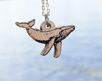 Wooden Whale Pendant Necklace | Nature-Inspired Jewelry | Customizable with Stainless Steel Chain | Ocean Lover Gift | Unique Wood Jewelry