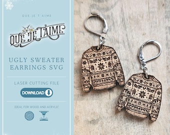 Christmas Ugly Sweater Earrings SVG for Laser Cutting Glowforge xTool OMTech – festive holiday sweater design wood or acrylic