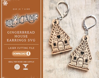 Gingerbread House Earrings SVG for Laser Cutting Glowforge xTool OMTech – festive Christmas jewelry design wood or acrylic