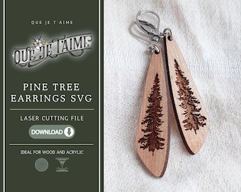 Asymmetrical Pine Tree Earrings SVG, Forest Jewelry Laser Cut File for Glowforge, Woodland Nature Earring Design for Wood or Acrylic