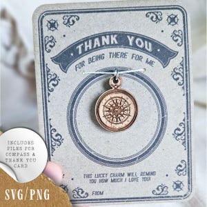 Porte-Bonheur Boussole SVG | Carte de Remerciement | Fichier Découpe Laser | Cadeau pour Professeur | SVG Boussole DIY
