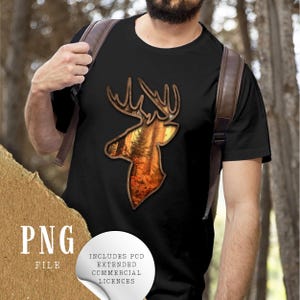 PNG de Tête de Chevreuil avec Paysage d'Automne | Design de Sublimation pour T-shirt de Chasse au Cerf | Graphiques Paysages
