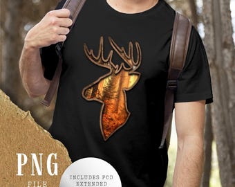 Deer Head PNG with Fall Landscape | Sublimation Design for Deer Hunting Shirt | Landscape Graphics | Perfect Gift for Nature Lovers