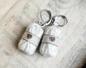 White Yarn Ball Earrings | Knitting Lover Gift | Handmade Wool Jewelry | Gift for Crocheters | Unique Fiber Art Earrings |Winter Accessories