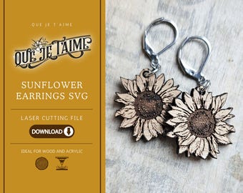 Sunflower earrings SVG file for laser cutting, floral wood acrylic or MDF design perfect for handmade jewelry and laser projects
