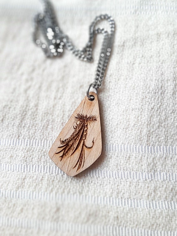 Fly Fishing Wooden Pendant | Fly fishing Gifts for Women | Fishing Necklace | Best Gifts for fishing lovers | Christmas Stocking Stuffers