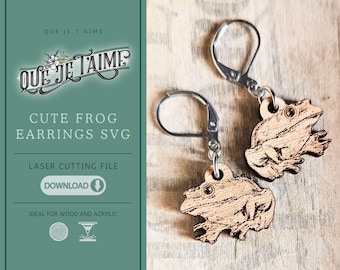 Frog Earrings SVG, Cute Cottagecore Laser Cut Earring File for Glowforge, Whimsical Frog Jewelry Design for Wood or Acrylic