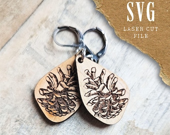 Pinecone SVG for laser cut earrings | Nature autumn chalet style jewelry design | Commercial license included