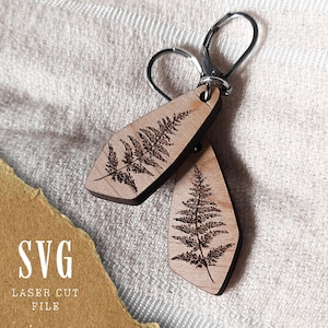Boucles d’Oreilles Fougère SVG | Design Feuillage Asymétrique | Fichier Découpe Laser | Boucles Bois Nature | Bijoux Végétaux