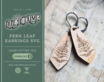 Fern Leaf Earrings SVG, Botanical Woodland Laser Cut Earring File for Glowforge, Rustic Nature Jewelry Design for Wood or Acrylic