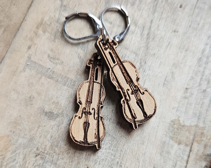 Featured listing image: Wooden Violin Earrings for Musicians & Music Teachers | Classical Music Gift | Handmade Musical Jewelry | Violinist Accessories