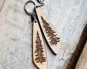 Pine Tree Earrings | Nature-Inspired Wooden Dangle Earrings | Forest Lover Jewelry | Gift for Nature Enthusiasts | Wooden Earrings