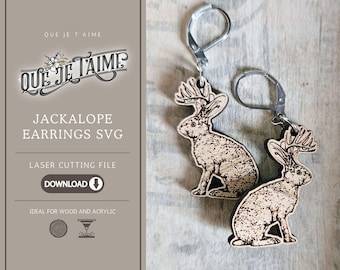 Jackalope earrings SVG file for laser cutting legendary creature rustic boho western country jewelry whimsical folklore design