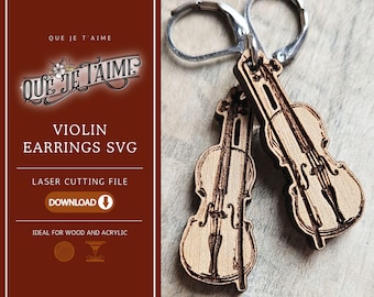 Violin earrings SVG for laser cut jewelry | Musical instrument gift for violinists & music teachers | Commercial license included