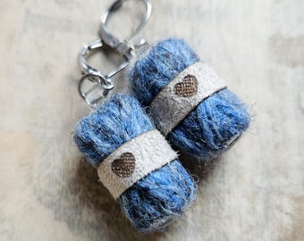 Blue Yarn Skein Earrings | Crochet & Knitting Gift | Handmade Wool Earrings for Fiber Artists | Mini Skein Jewelry for Crocheters