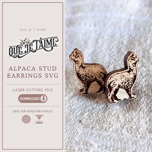 Alpaca Stud Earrings SVG, Cute Farm Animal Laser Cut Earring File for Glowforge, Minimal Rustic Alpaca Jewelry Design for Wood or Acrylic