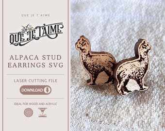 Alpaca Stud Earrings SVG, Cute Farm Animal Laser Cut Earring File for Glowforge, Minimal Rustic Alpaca Jewelry Design for Wood or Acrylic