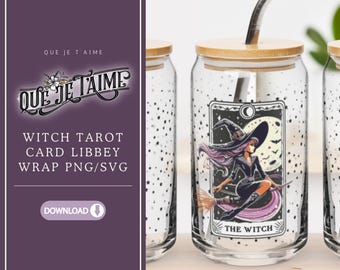 Witch Tarot Card Libbey Glass Wrap PNG SVG File for 16oz Can Cup – Halloween witchy sublimation or vinyl design