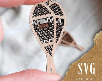 Antique Snowshoes Earrings SVG | Babiche Snowshoe Earrings Cut File | Winter Sports Earrings | Wood Earrings | Snowshoe Jewelry SVG