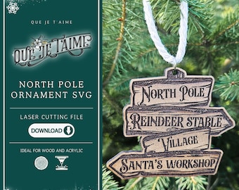 North Pole Christmas Ornament SVG File for Laser Cutting Glowforge xTool OMTech – festive wood MDF acrylic design