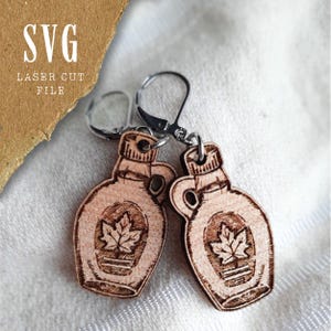 Ahornsirup Flasche Ohrringe SVG | Mini-Flaschen-Schneidedatei | Ahornsirup-Schmuck | Holzschnallen