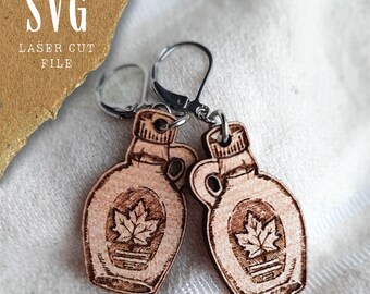 Maple Syrup Bottle Earrings SVG | Mini Syrup Bottle Earrings Cut File | Maple Syrup Jewelry | Wood Earrings | Canadian Jewelry SVG