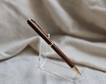 Handcrafted Mahogany Wooden Pen with Gold accents | Turned Wood ballpoint Pen with refillable ink | Wood Anniversary Gift for Him