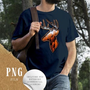 PNG de Tête de Chevreuil avec Paysage d'Automne | Design de Sublimation pour T-shirt de Chasse au Cerf | Graphiques Paysages