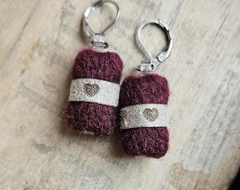 Yarn Ball Earrings in Burgundy | Crochet Lover Gift | Handmade Wool Jewelry | Knitting Earrings | Fiber Arts Accessory for Crafters