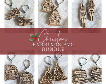 Christmas Earrings SVG Bundle | 6 Designs: Gingerbread House SVG, Nutcracker SVG, Ugly Sweater, Christmas Tree | Christmas cut files
