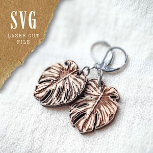 Boucles d'Oreilles Feuilles de Monstera SVG | Fichier de Découpe Feuilles Tropicales | Bijoux Botaniques | SVG pour Amoureux des Plantes