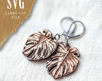 Monstera Leaf Earrings SVG | Tropical Leaf Cut File | Botanical Jewelry SVG | Plant Lover Earrings | Monstera SVG for Cutting Machine