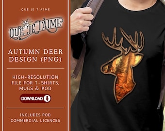 Deer Head PNG with Fall Landscape | Sublimation Design for Deer Hunting Shirt | Landscape Graphics | Perfect Gift for Nature Lovers