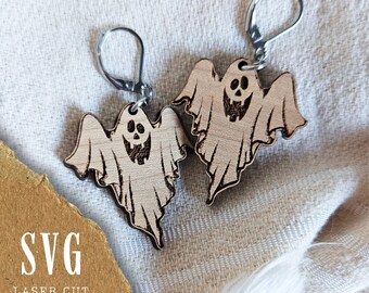 Halloween Earrings SVG | Cute Ghost Earrings SVG | Halloween Laser Files | Spooky SVG | Halloween Ghost Jewelry Design Ideal for Glowforge