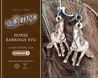Realistic Horse SVG for Laser Cutting, Western Earring File with Engrave and Cut Layers, Running Horse Silhouette for Glowforge