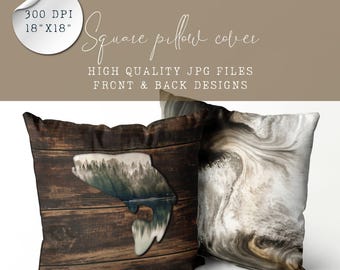Decorative Pillow Design – Trout with Lake and Forest Landscape | Sublimation File for Rustic 18x18 Pillow Cover | Gift for Nature Lovers