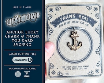 Anchor lucky charm and thank you card SVG PNG file laser cut and print design teacher coworker appreciation eco friendly gift project