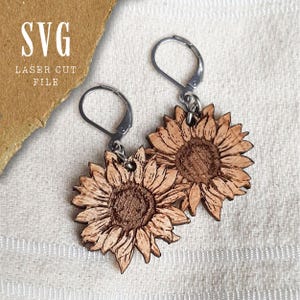 Fichier SVG Boucles d'Oreilles Tournesol, Design Bohème Country, Découpe Laser Bois, Bijoux Artisanaux DIY, Téléchargement Instantané