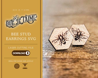 Bee Stud Earrings SVG, Honeycomb Laser Cut Earring File for Glowforge, Cute Nature Bee Jewelry Design for Wood or Acrylic
