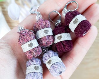 Knitting Earrings | Yarn Earrings in Lilac, Dark Purple, Rose Antique | Perfect Gifts for Crocheters and Teachers | Micro Crochet Yarn