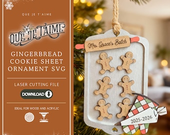 Personalized Teacher Ornament SVG | Gingerbread Cookie Sheet Christmas Gift SVG | Laser Cut File for Glowforge and xTool
