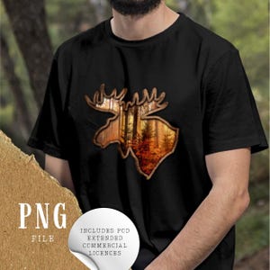 PNG de Tête d'orignal avec Paysage d'automne | Design de Sublimation pour T-shirt de Chasseur | Graphiques Paysages