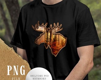Moose Hunting PNG with Fall Landscape | Hunting Season PNG | Sublimation Design for Fall Hunting Shirt | Wildlife PNG | Outdoor png